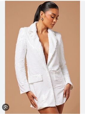 Selene White Sequin Blazer Dress